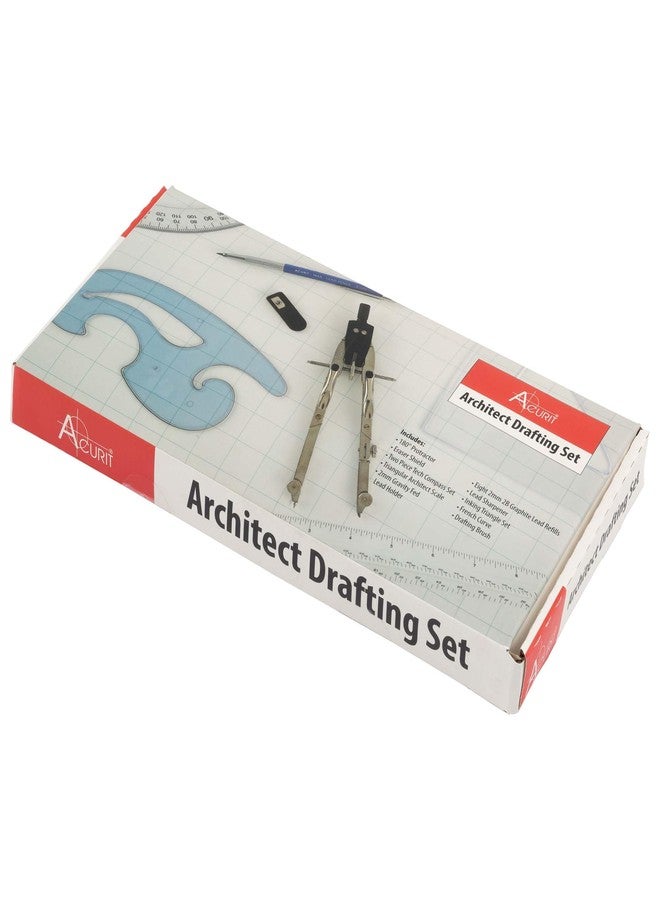 Acurit Drafting Tools Architect Set, 10 Piece Drafting Kit for Architects & Artists: Protractor, Compass, Architect's Scale, 2mm Pencil, Eraser Shield, Triangles, French Curve, Brush - Image 4