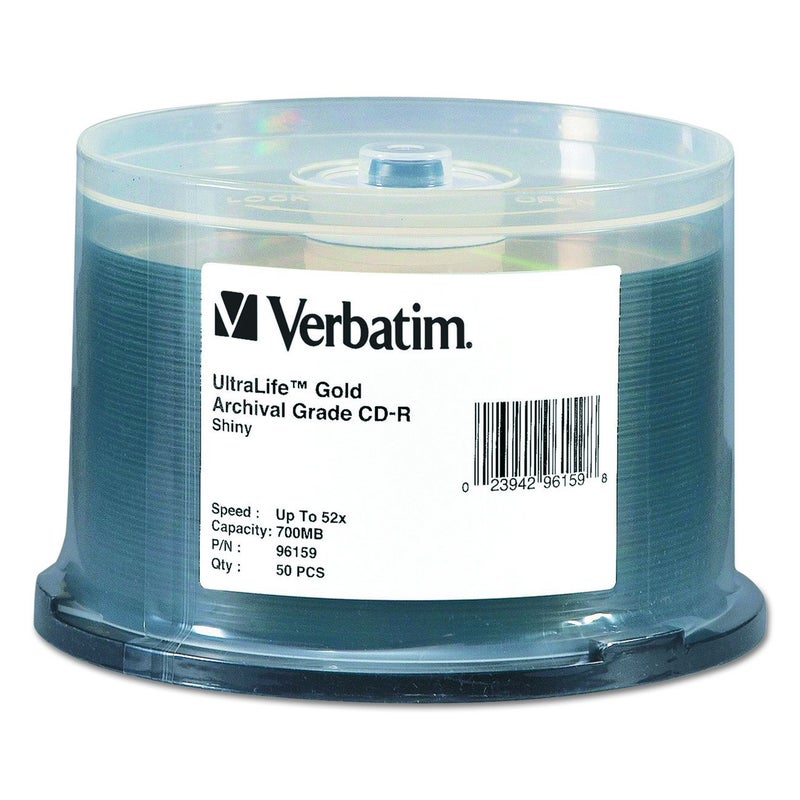 VERBATIM قرص CD-R 700MB 52X UltraLife Gold من Verbatim - سطح مميز وطلاء صلب - 50 حبة في أسطوانة - Image 1