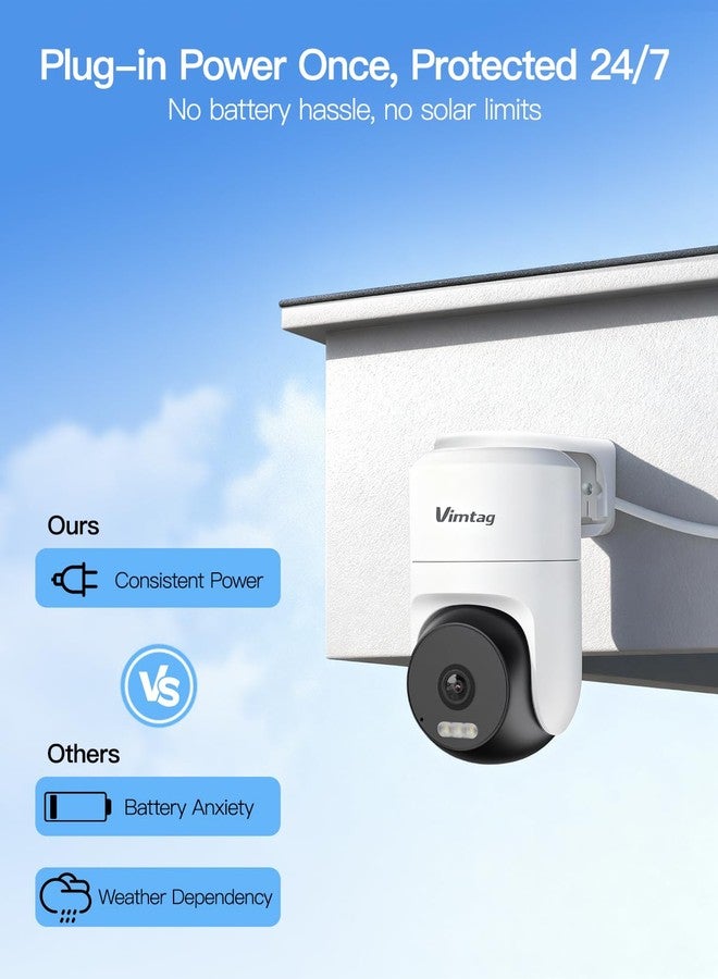 VIMTAG 2.5K Cameras for Home Security, Outdoor Security Camera Indoor, 2.4G/5G Wi-Fi, Plug-in Power (Wired), 360° Motion Tracking, Free AI Detection & Siren, Color Night Vision, IP66, SD/Cloud Storage - Image 2