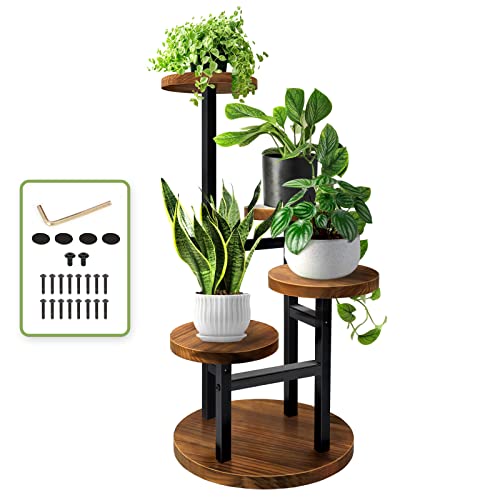 AUGOSTA 4 Tier Corner Plant Stand, Tall Metal Wood Plant Shelf Holder for Indoor, Outdoor Display Rack Flower Pot Stand for Living Room Balcony Garden Patio - Image 1
