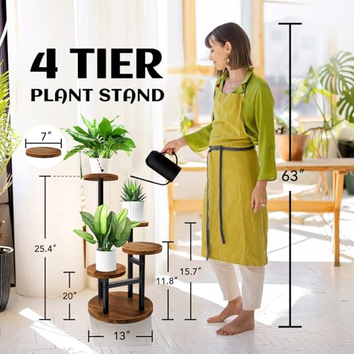 AUGOSTA 4 Tier Corner Plant Stand, Tall Metal Wood Plant Shelf Holder for Indoor, Outdoor Display Rack Flower Pot Stand for Living Room Balcony Garden Patio - Image 2