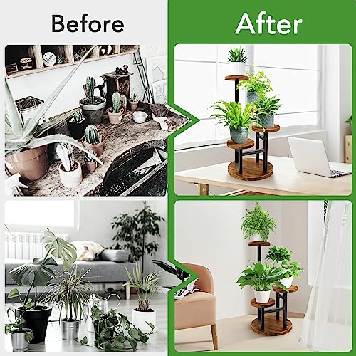 AUGOSTA 4 Tier Corner Plant Stand, Tall Metal Wood Plant Shelf Holder for Indoor, Outdoor Display Rack Flower Pot Stand for Living Room Balcony Garden Patio - Image 3