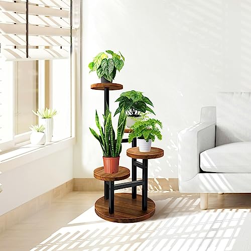 AUGOSTA 4 Tier Corner Plant Stand, Tall Metal Wood Plant Shelf Holder for Indoor, Outdoor Display Rack Flower Pot Stand for Living Room Balcony Garden Patio - Image 5