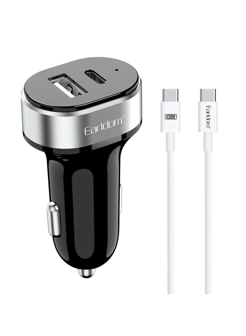 أيرلدوم شاحن مقبس السيارة Earldom ES-CC14، 1xUSB، 1xType-C، مع كابل Type-C PD، أسود - 40354 - Image 3