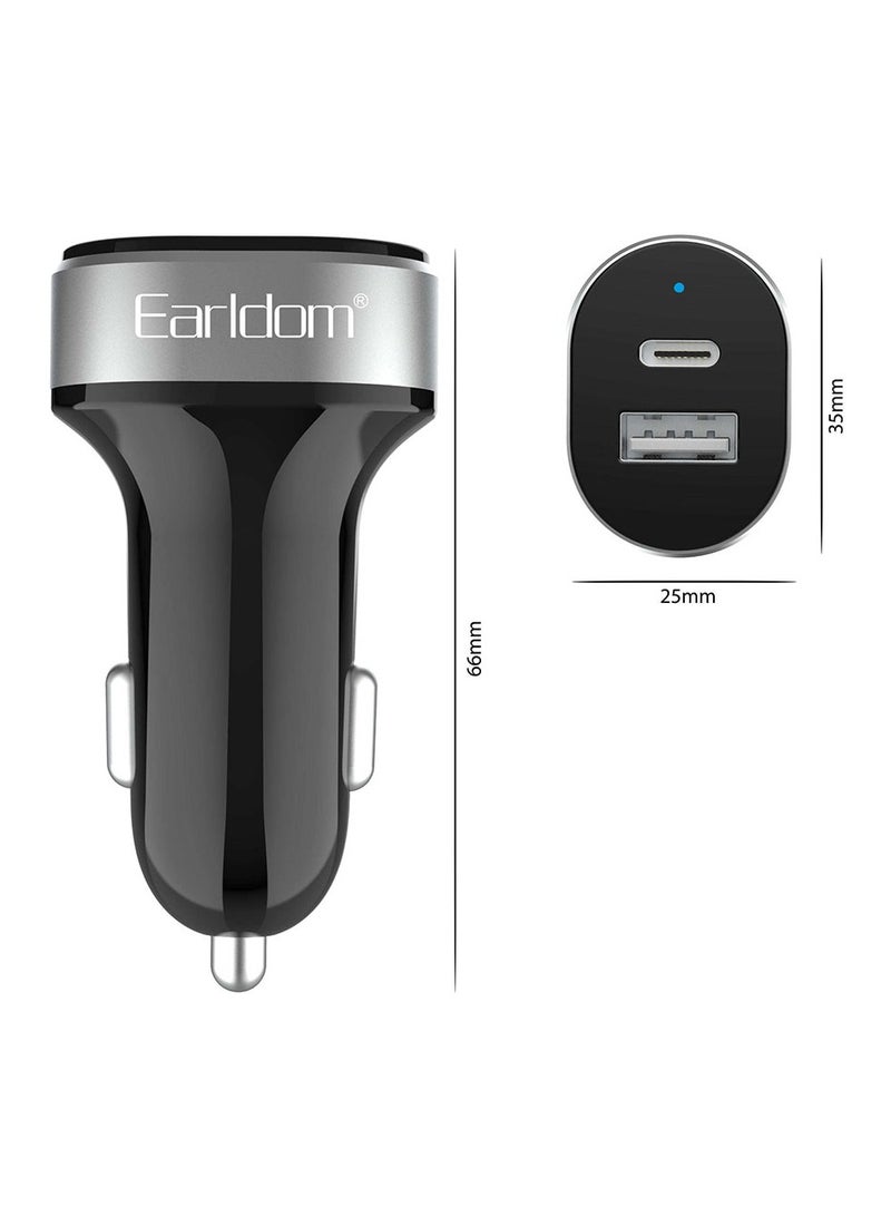 أيرلدوم شاحن مقبس السيارة Earldom ES-CC14، 1xUSB، 1xType-C، مع كابل Type-C PD، أسود - 40354 - Image 2