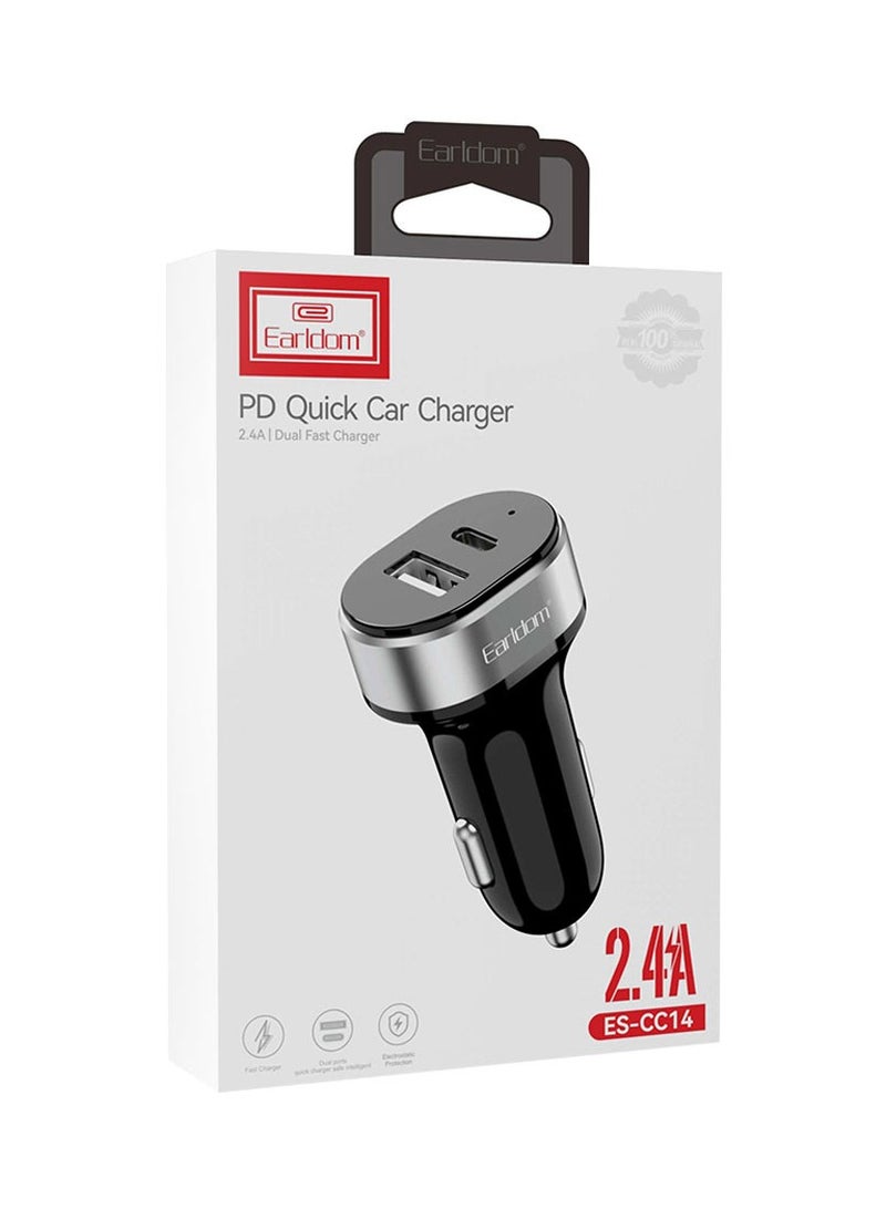 أيرلدوم شاحن مقبس السيارة Earldom ES-CC14، 1xUSB، 1xType-C، مع كابل Type-C PD، أسود - 40354 - Image 1
