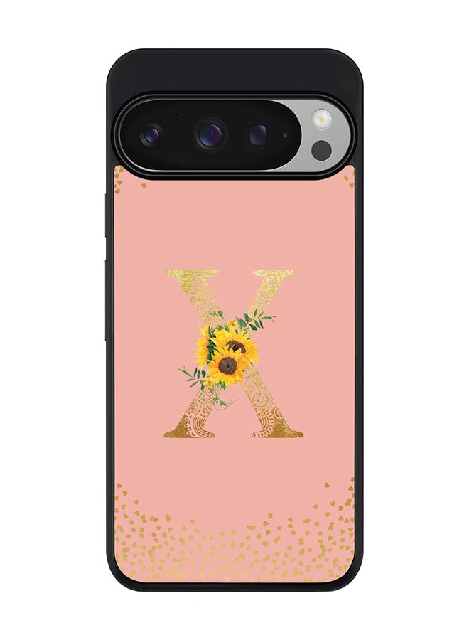 For Google Pixel 9 Pro Case,Slim fit Camera Protection, Shockproof Thin Phone cover - Custom Floral Monogram - X (Rose Pink )