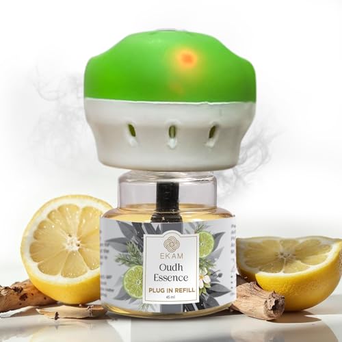 EKAM Plug-In Air Freshener Kit (Machine + 45ml Refill) | Oudh Essence Scent | Long-Lasting Aroma for 125 Days / 500 Hours | Ideal for Rooms & Bathrooms - Image 1