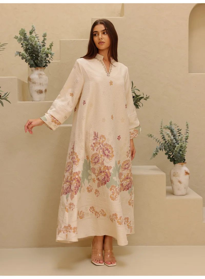 IKKXA Beautiful Design Printed Jalabiya Floral Details
