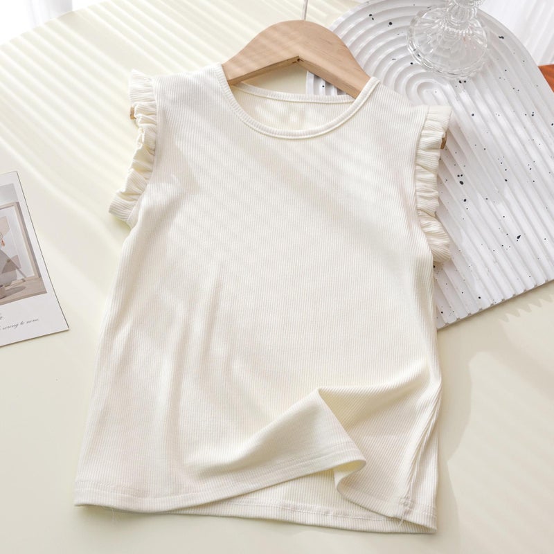 Girls' T-Shirt Summer Thin Vest Outer Wearing Pure Cotton Western Style Girl'S New Short Sleeve Joker Small Flying Sleeve Top - Image 4
