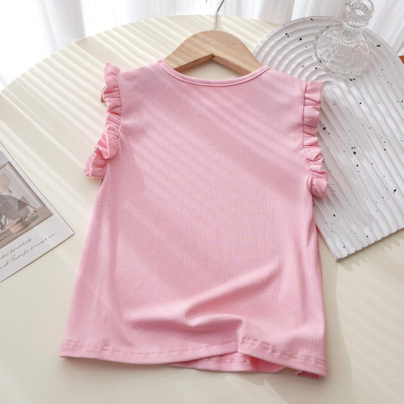 Girls' T-Shirt Summer Thin Vest Outer Wearing Pure Cotton Western Style Girl'S New Short Sleeve Joker Small Flying Sleeve Top - Image 5