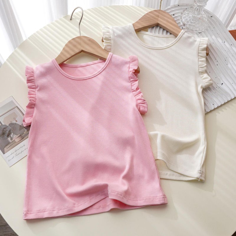 Girls' T-Shirt Summer Thin Vest Outer Wearing Pure Cotton Western Style Girl'S New Short Sleeve Joker Small Flying Sleeve Top - Image 2