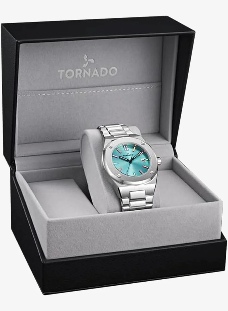Tornado Light Blue Men's  Solid Stainless Steel,Integrated bracelet with brushed finish 3H with date Display Watch T23003-SBSL - 42mm mm for Men | Best Price UAE