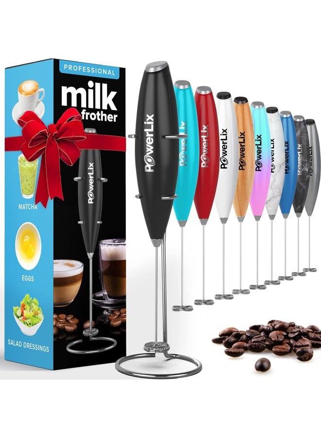 PowerLix Powerful Handheld Milk Frother With Stand Battery Operated Foam Maker Frother Wand For Coffee, Latte, Cappuccino, Hot Chocolate, Mini Drink Mixer Stainless Steel Whisk - Image 1