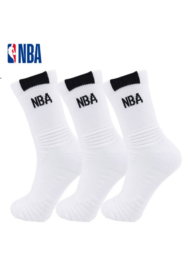 Nba Basketball Sports Socks For Men, High-top Running Mesh Breathable Thickened Terry Bottom Elite Socks, 3 Pairs - Image 2
