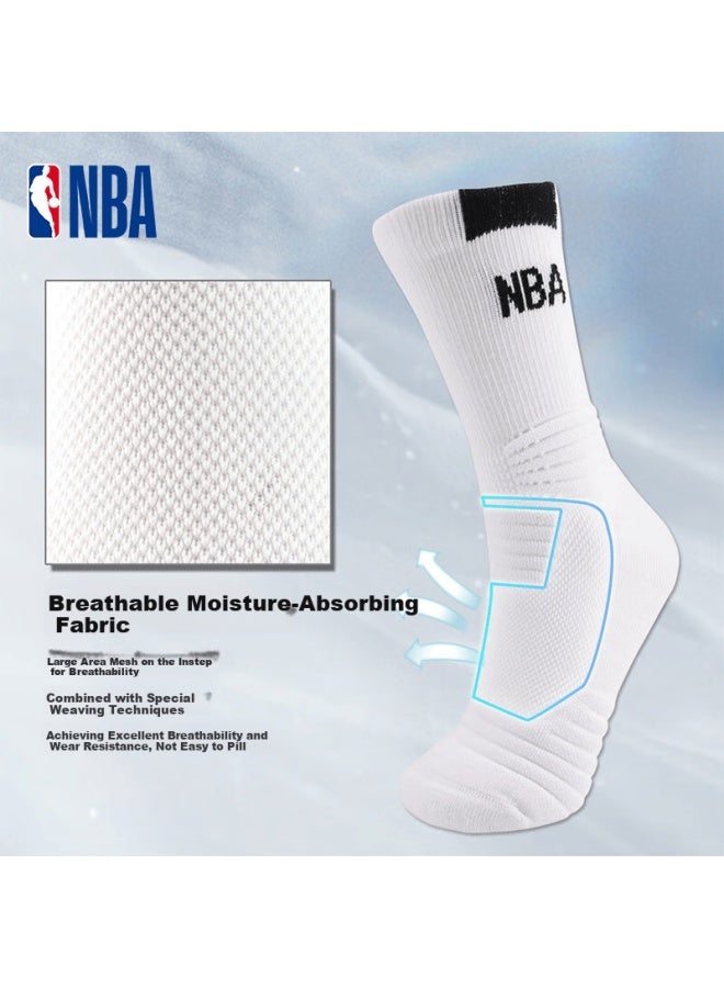 Nba Basketball Sports Socks For Men, High-top Running Mesh Breathable Thickened Terry Bottom Elite Socks, 3 Pairs - Image 5