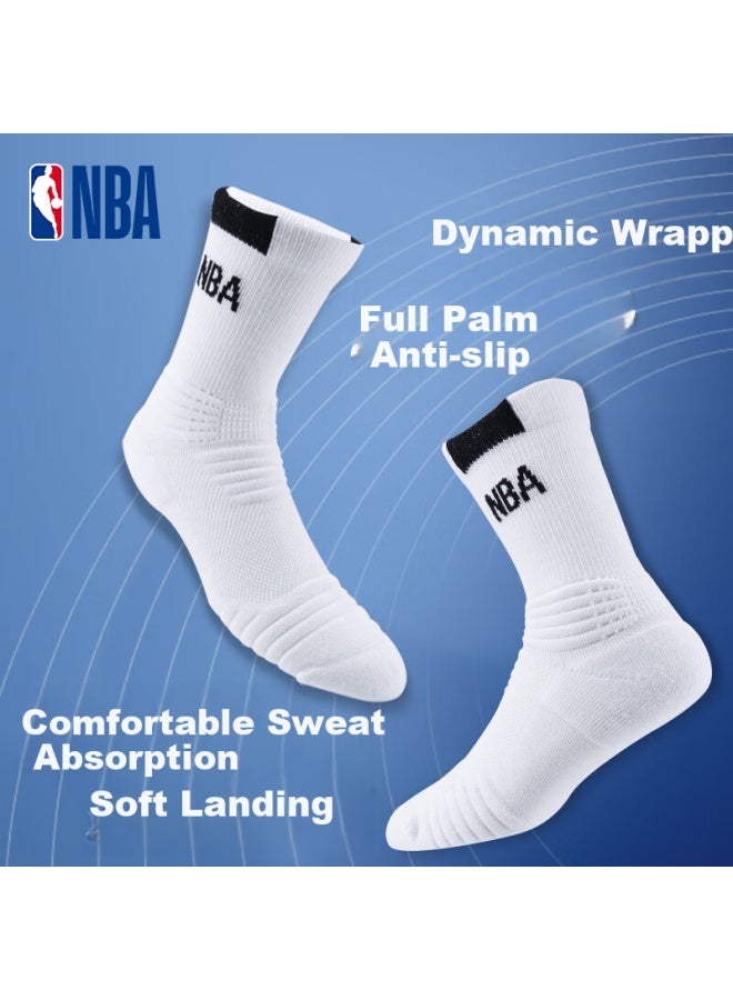 Nba Basketball Sports Socks For Men, High-top Running Mesh Breathable Thickened Terry Bottom Elite Socks, 3 Pairs - Image 1