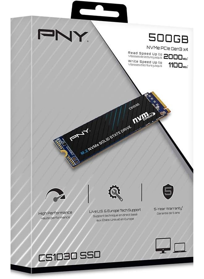 PNY Technologies PNY CS1030 500GB M.2 NVMe PCIe Gen3 x4 Internal Solid State Drive (SSD) - M280CS1030-500-RB - Image 1