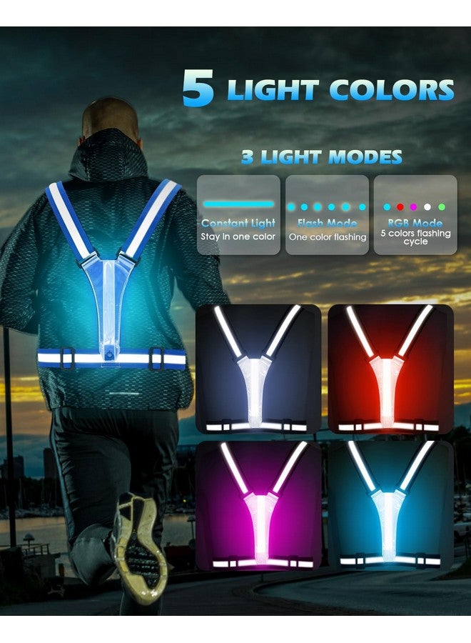 Zacro سترة عاكسة LED لملابس الجري 5 ألوان أضواء عالية الوضوح سترة جري عاكسة قابلة للشحن للركض والمشي وركوب الدراجات قابلة للتعديل للرجال والنساء والأطفال (أزرق) - Image 4