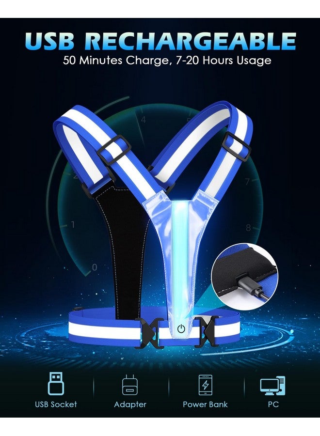 Zacro سترة عاكسة LED لملابس الجري 5 ألوان أضواء عالية الوضوح سترة جري عاكسة قابلة للشحن للركض والمشي وركوب الدراجات قابلة للتعديل للرجال والنساء والأطفال (أزرق) - Image 5