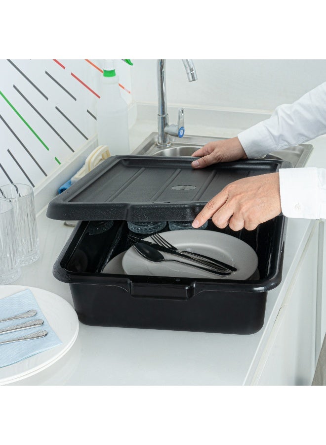 Restaurantware غطاء فقط: غطاء حوض الباص RW Clean بحجم 23.2 بوصة × 16.9 بوصة، غطاء قابل للتثبيت لحوض الباص - مع مقابض، غطاء حوض مطعم بلاستيكي أسود، حوض الباص يباع بشكل منفصل - Image 5