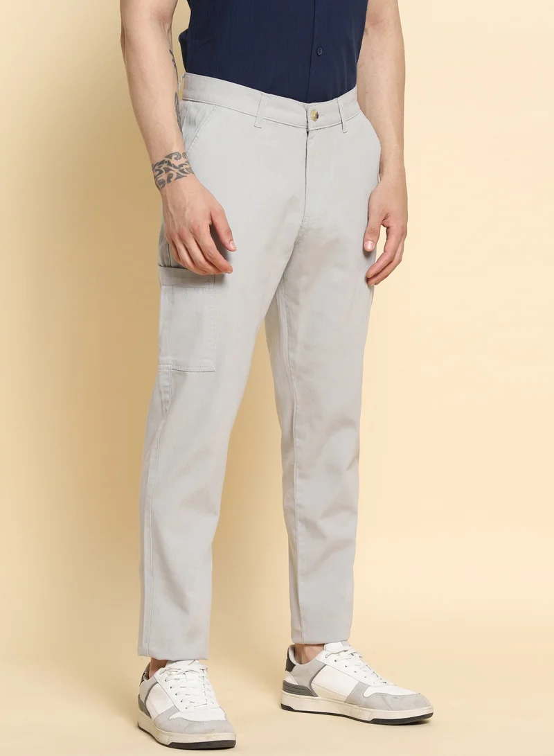 Dennis Lingo Light Grey Casual Trousers for Men - Regular Fit, Cotton Lycra