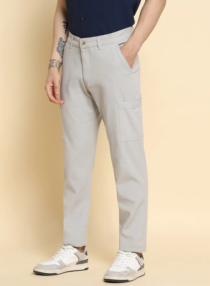Dennis Lingo Light Grey Casual Trousers for Men - Regular Fit, Cotton Lycra