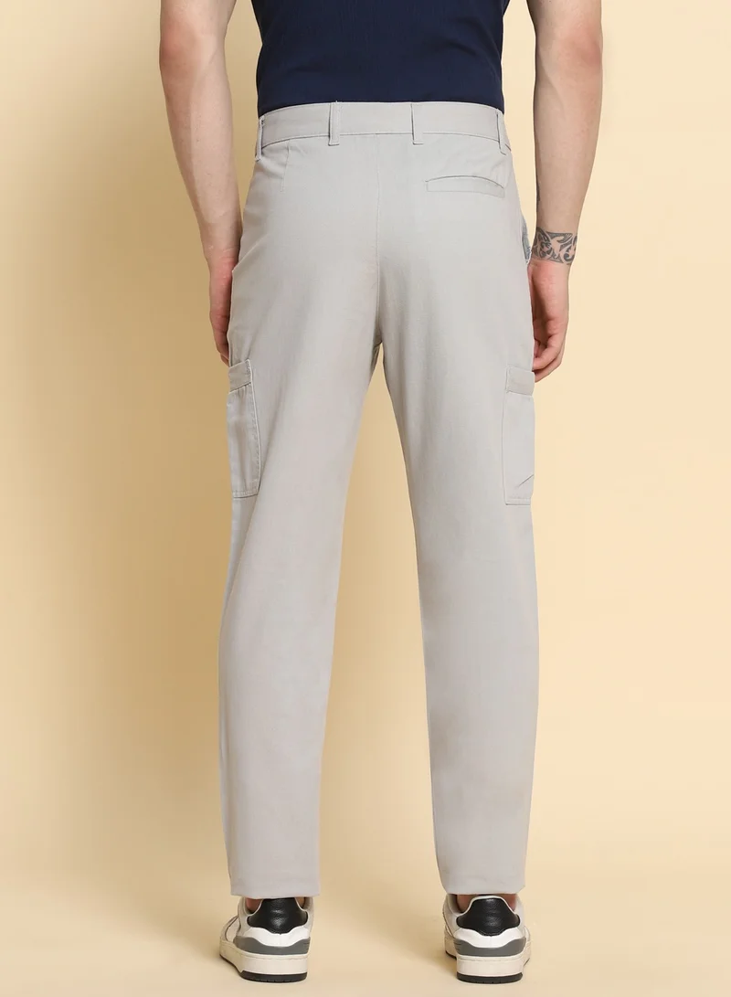 Dennis Lingo Light Grey Casual Trousers for Men - Regular Fit, Cotton Lycra