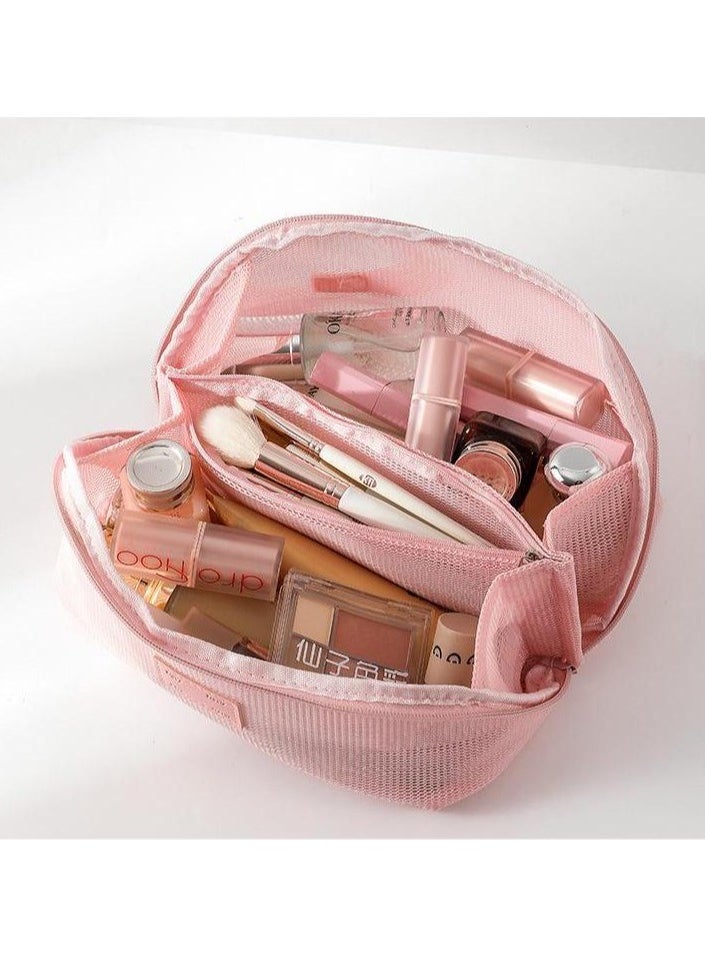 AuliceVerse - 2 Piece Pink Travel Set Transparent Mesh Makeup pouch organizer Toiletry Bags Large Capacity Ultra Light Breathable Sturdy with Handles - Image 1