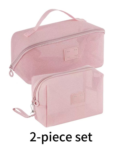 2 Piece Pink Travel Set Transparent Mesh Makeup pouch organizer Toiletry Bags Large Capacity Ultra Light Breathable Sturdy with Handles