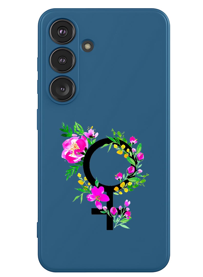 Theodor Protective Slim Fit Case Liquid Silicone Cover with Full Body Protection Anti-Scratch Shockproof Case For Samsung Galaxy S25 (Blue) - womens day floral - Image 1