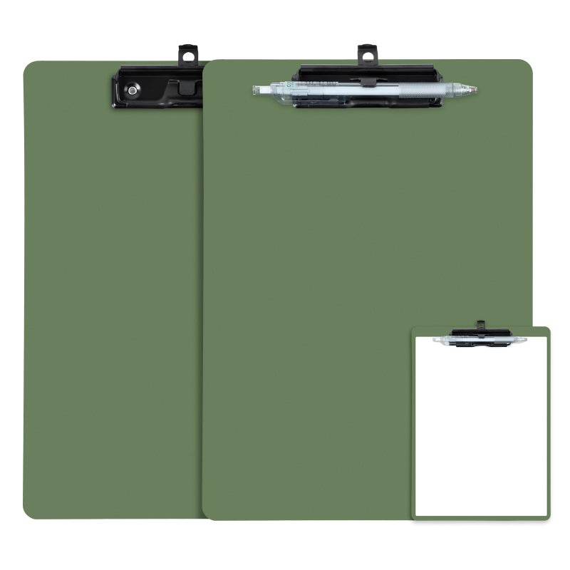 FRETONBA Clipboard with Pen Holder, 2 Pack Plastic Clipboard with Low Profile Metal Clip, Hanging Clip Boards Holds 8.5x11 Inch Papers, Standard A4 Letter Size Clip Boards for Offices & School, Green - Image 1
