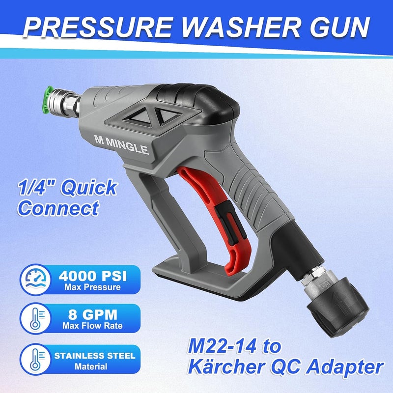 M MINGLE High Pressure Washer Gun with M22 14mm Adapter, Compatible with Kärcher K2, K3, K4, K5, K6, K7 Hoses, Jet Wash Gun Kit for Car Cleaning, 5 Quick Connect Spray Nozzle Tips, 4000 PSI - Image 4