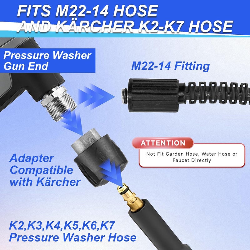 M MINGLE High Pressure Washer Gun with M22 14mm Adapter, Compatible with Kärcher K2, K3, K4, K5, K6, K7 Hoses, Jet Wash Gun Kit for Car Cleaning, 5 Quick Connect Spray Nozzle Tips, 4000 PSI - Image 3