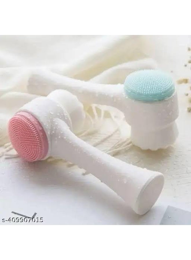 Generic Silicone Facial Cleansing Brush Double Side Facial Cleansing Brush Vibration Massage Facial Wash Skin Care Multi-Color DFBMC4  - Image 1