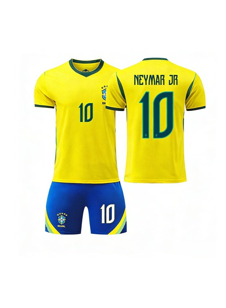 نيمار طقم قميص البرازيل الأساسي لكأس العالم 2026 للكبار، رقم 10 نيمار، زي كرة قدم، مقاسات متعددة، للمعجبين والأصدقاء - Image 1
