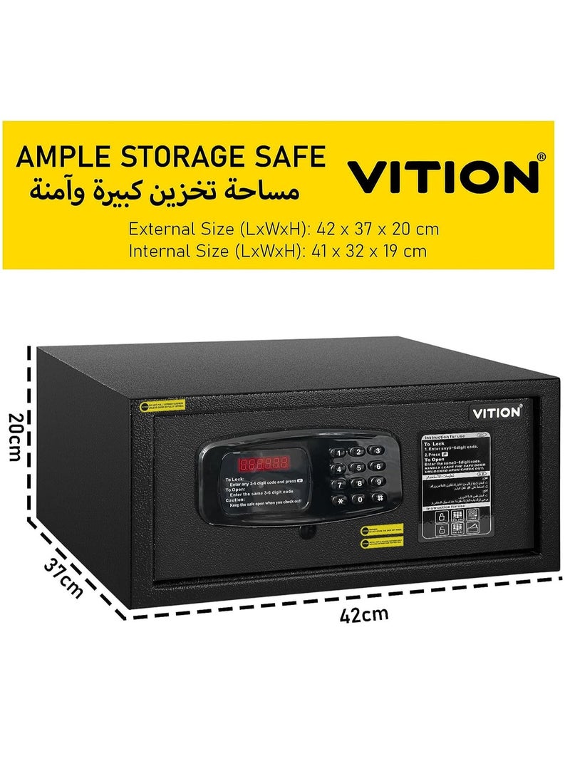 VITION Hotel Safe Box Large Steel Strongbox with Hotel Style Digital Lock and Key Entry for Home Office Business (Size 42x20x37cm) Protect Money Laptop Jewelry A4 Documents  - Image 4