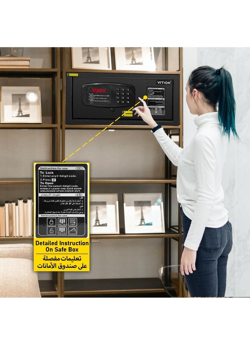 VITION Hotel Safe Box Large Steel Strongbox with Hotel Style Digital Lock and Key Entry for Home Office Business (Size 42x20x37cm) Protect Money Laptop Jewelry A4 Documents  - Image 5