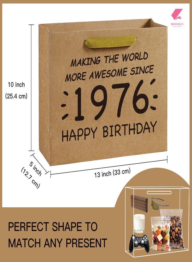 WRAPAHOLIC 13" Large 50th Retro Birthday Kraft Paper Gift Bag - Making the World More Awesome Since 1976 Paper Bags for Friends Men Women Birthday - Image 2