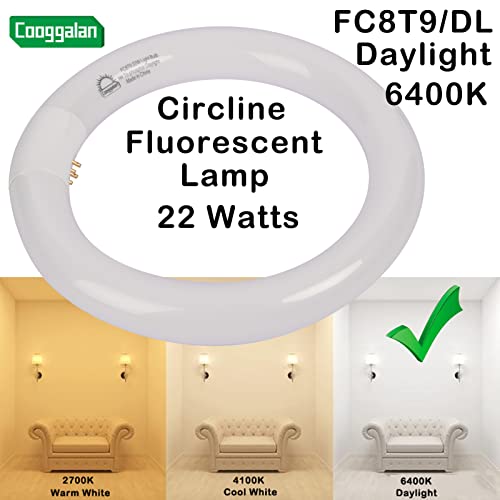 COOGGALAN 8 inch T9 22 Watts Round Light Bulbs FC8T9/DX Circular Fluorescent Light Bulb, FC8T9/DL 22W Circline Bulb, Daylight 6400K, G10q 4 Pin Prong Base, 2 Pack - Image 3