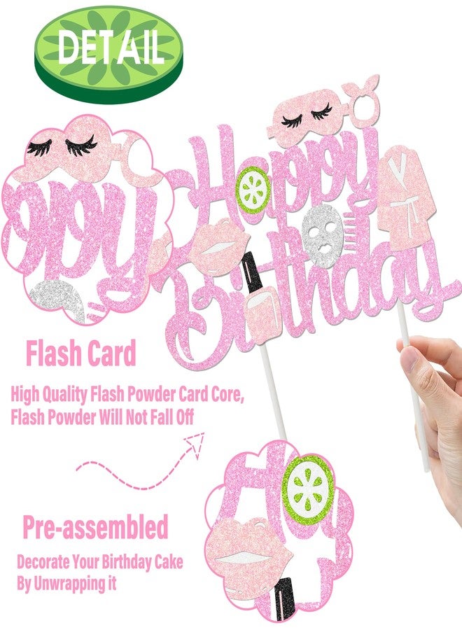 umoni Spa Birthday Cake Decoration Spa Themed Cake Topper Makeup Party Decorations Glitter Pink Spa Day Mask Cake Picks for Makeover Slumber Sleepover Birthday Party Supplies - Image 4