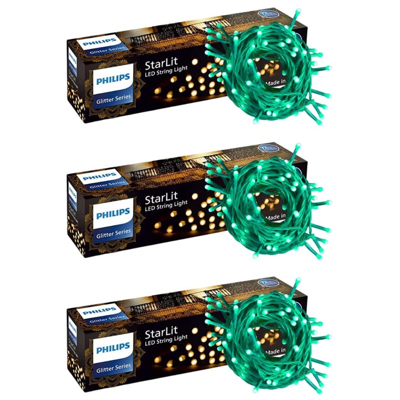 PHILIPS Starlit 12 Meter 72 LEDs String Light for Decoration Festival LED String Light for Diwali Christmas and Home Decoration Green Pack of 3