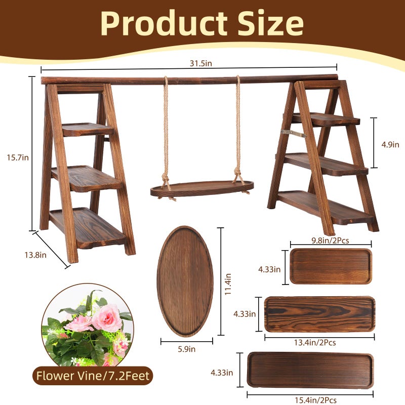 Yimerlen Wooden Cupcake Stand, 3 Tier Dessert Display Serving Tray with Swing and Flower Decoration, Foldable Tiered Ladders Stand for Party, Birthday, Wedding, Baby Shower, Table Food Display for Fruit Bread - Image 3