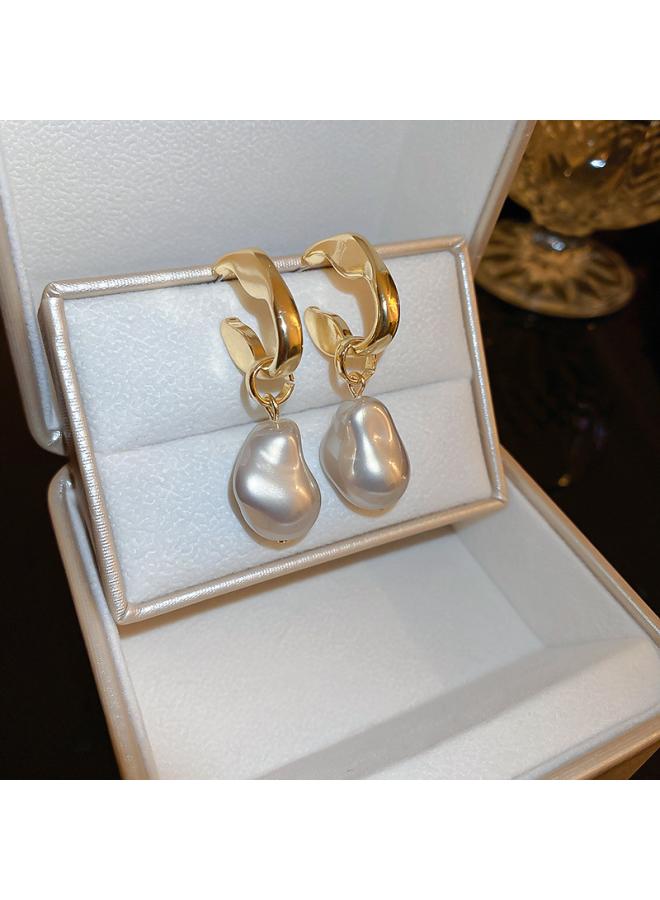 NIBEMINENT Silver Needle Freshwater Pearl Earrings Real Gold Electroplating Fashion All-match Niche Light Luxury High-grade 