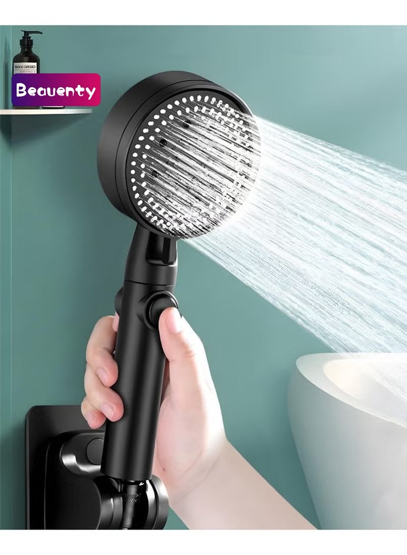 Beauenty High Pressure Shower Heads 5-Speed Adjustment,Hand Held Shower Head With Hose,One-Touch Switch Bathroom Shower Nozzle-Easy to Install Filtered Booster Hand Shower (Black) - Image 1