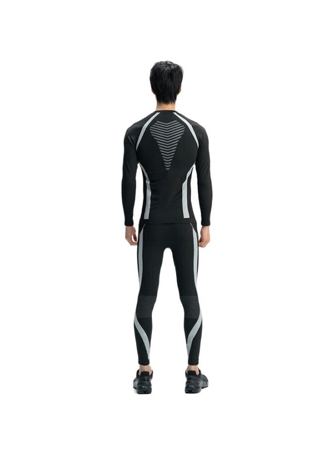 UTO Ski Compression Quick-Dry Shirt, Men'S Functional Underwear, Outdoor Sports Running Warm Set, Classic Black, L - Image 2
