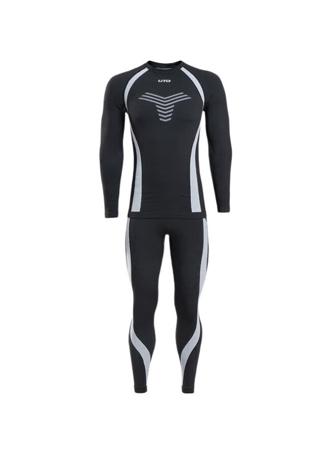 UTO Ski Compression Quick-Dry Shirt, Men'S Functional Underwear, Outdoor Sports Running Warm Set, Classic Black, L - Image 1