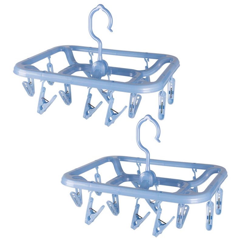 Annaklin Foldable Plastic Hangers with 26 Drying Clips Underwear Hanger with Clips Plastic Laundry Clip and Drip Drying Hanger for Socks Bras Lingerie Clothes Sturdy White 2pc
