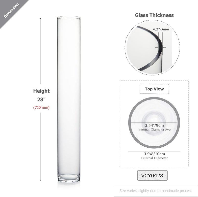 WGVI WGV Cylinder Vase, 4" W x 28" H, Floral Container, Glass Candle Holder Centerpiece Planter Terrarium for Wedding Party Event, Home Office Decor, Clear, 1 Piece - Image 1