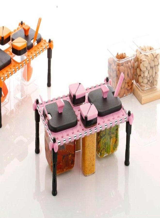 MIRARIYA 2 in 1 Spice & Pickle Container for Kitchen with Khatli Style 4 Bottles Multipurpose Revolving Spice Rack Jars & Containers, Unique Set Spice Rack Jars for Kitchen (Multicolor) - Image 2